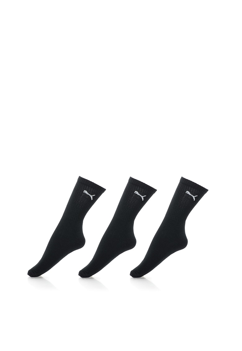 Set de sosete unisex lungi cu logo brodat - 3 perechi - Negru