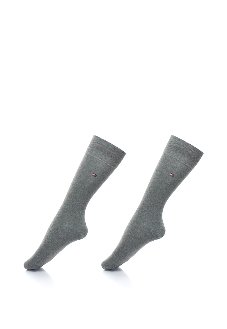 Set de sosete lungi cu logo brodat - 2 perechi - Gri melange