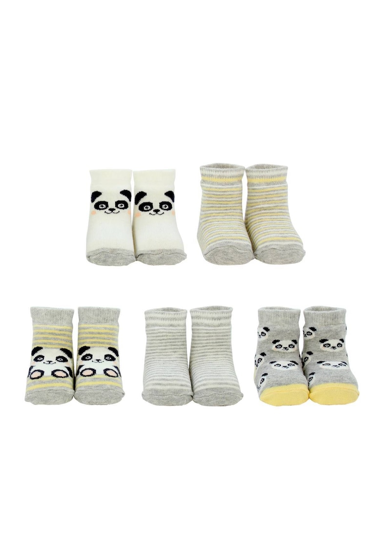 Set de sosete scurte cu model 17125 - 5 perechi - Gri/Galben