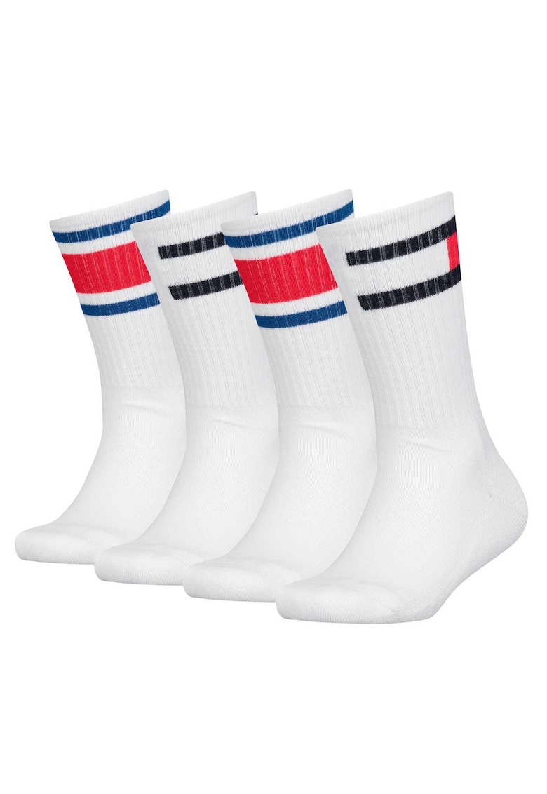 Set de sosete lungi cu logo - 4 perechi - Alb