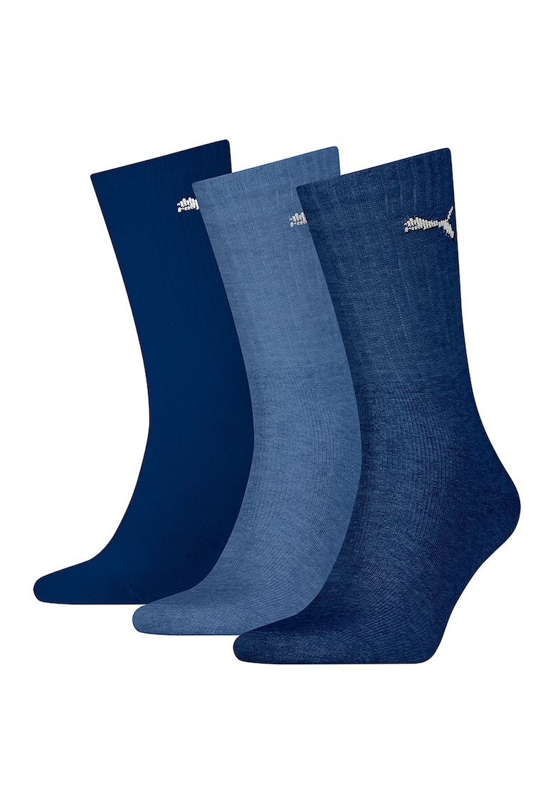 Set de sosete unisex lungi cu logo brodat - 3 perechi - Albastru