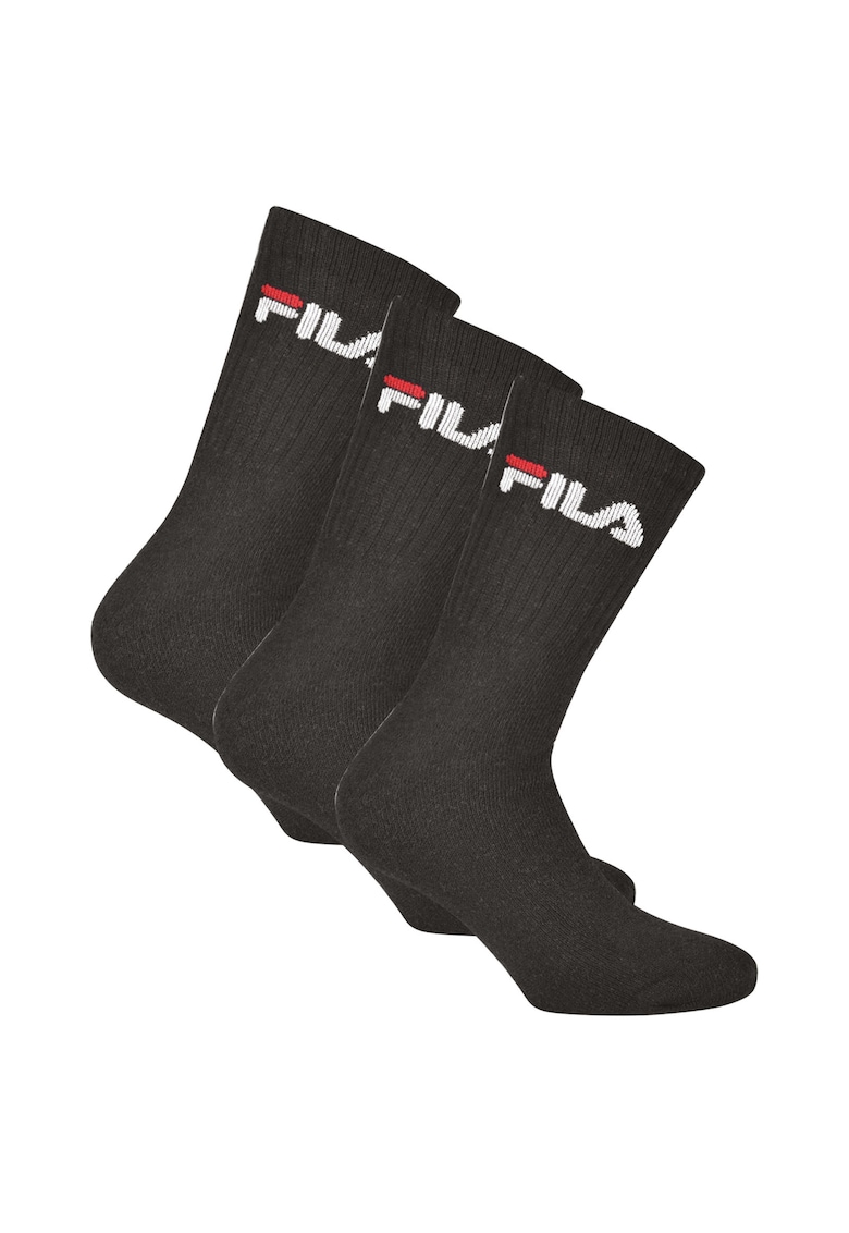 Set de sosete lungi unisex cu imprimeu logo - 3 perechi - Negru