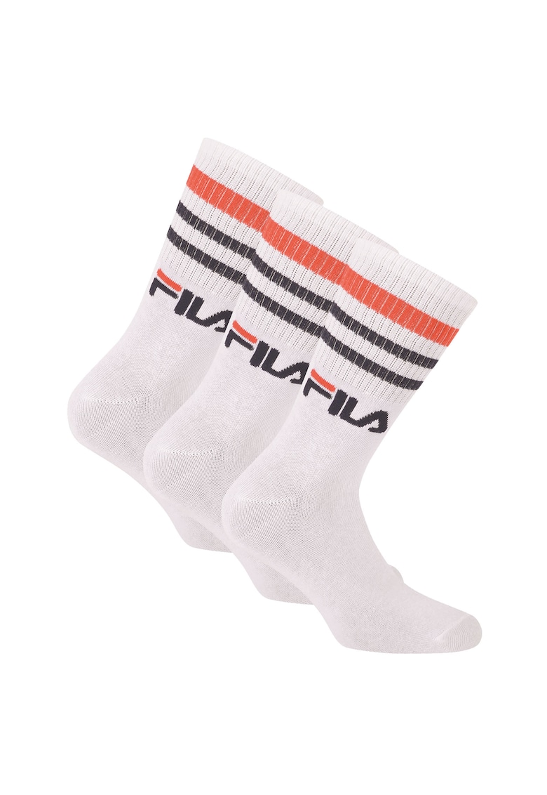 Set de sosete lungi unisex cu logo - 3 perechi - Alb