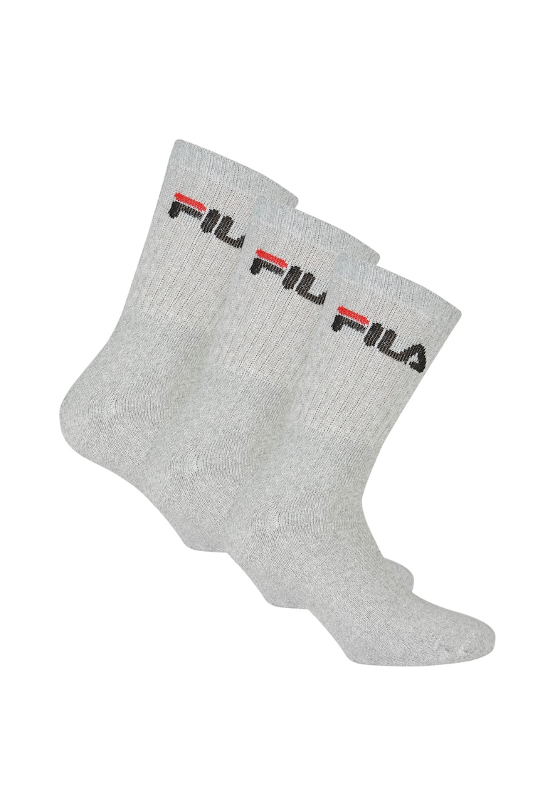 Set de sosete lungi unisex cu imprimeu logo - 3 perechi - Gri