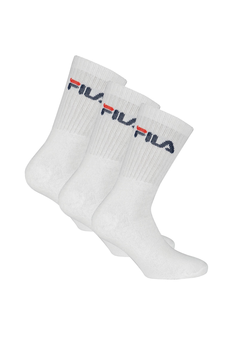 Set de sosete lungi unisex cu imprimeu logo - 3 perechi - Alb
