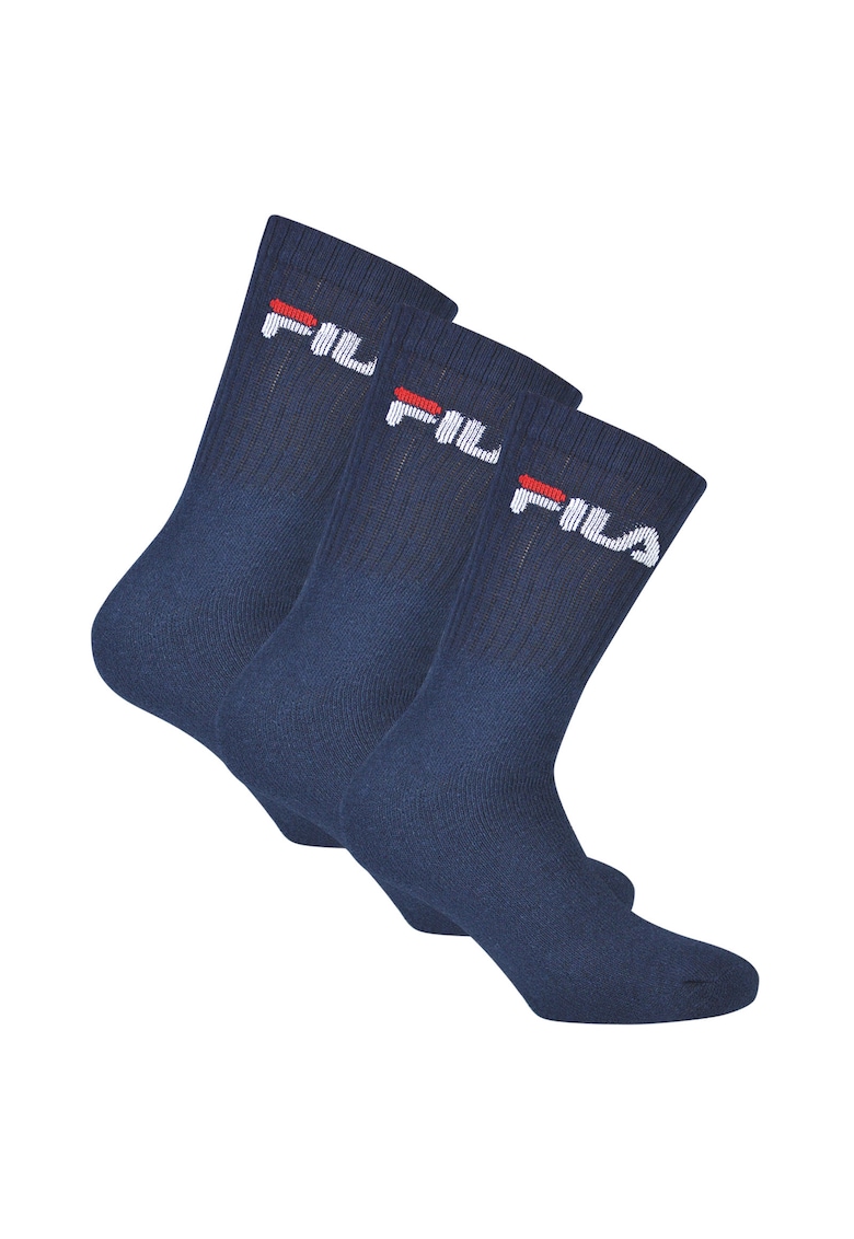 Set de sosete lungi unisex cu imprimeu logo - 3 perechi - Bleumarin