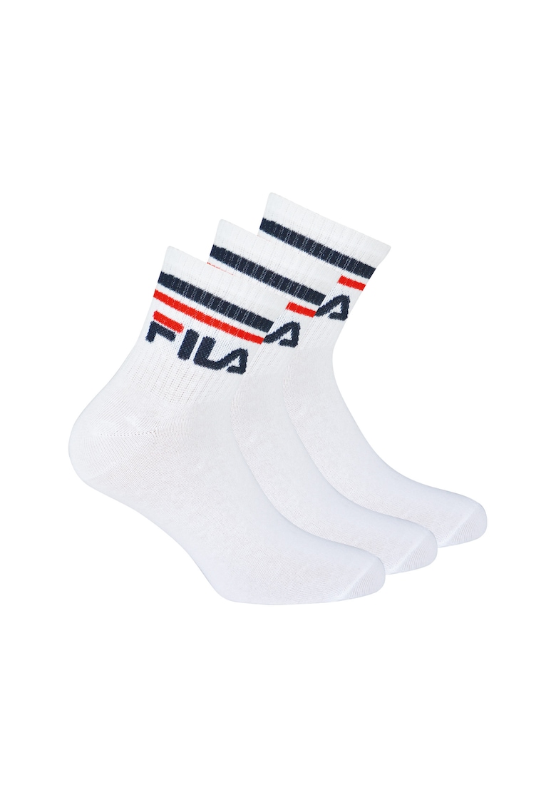 Set de sosete scurte unisex cu logo - 3 perechi - Alb