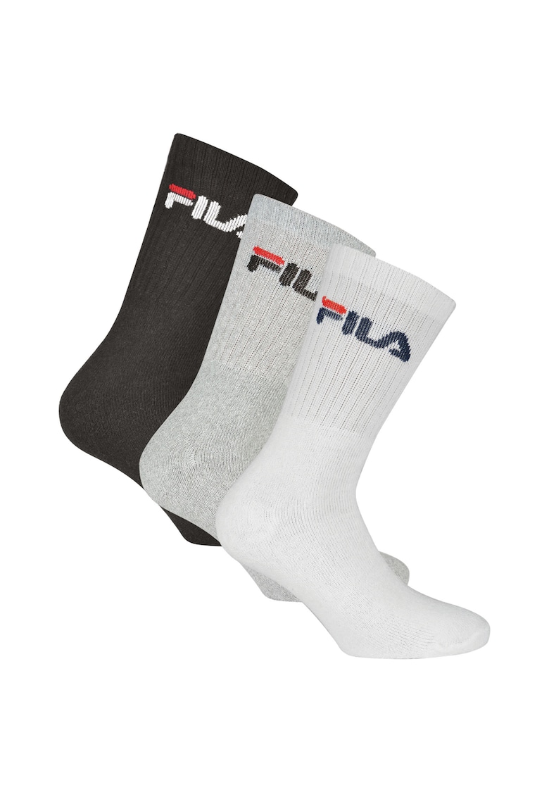 Set de sosete lungi unisex cu imprimeu logo - 3 perechi - Alb/Negru/Gri
