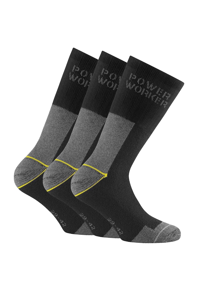 Rohner - basic - Set de sosete lungi unisex Power Worker Wilmax 13351 - 3 perechi - Negru/Gri