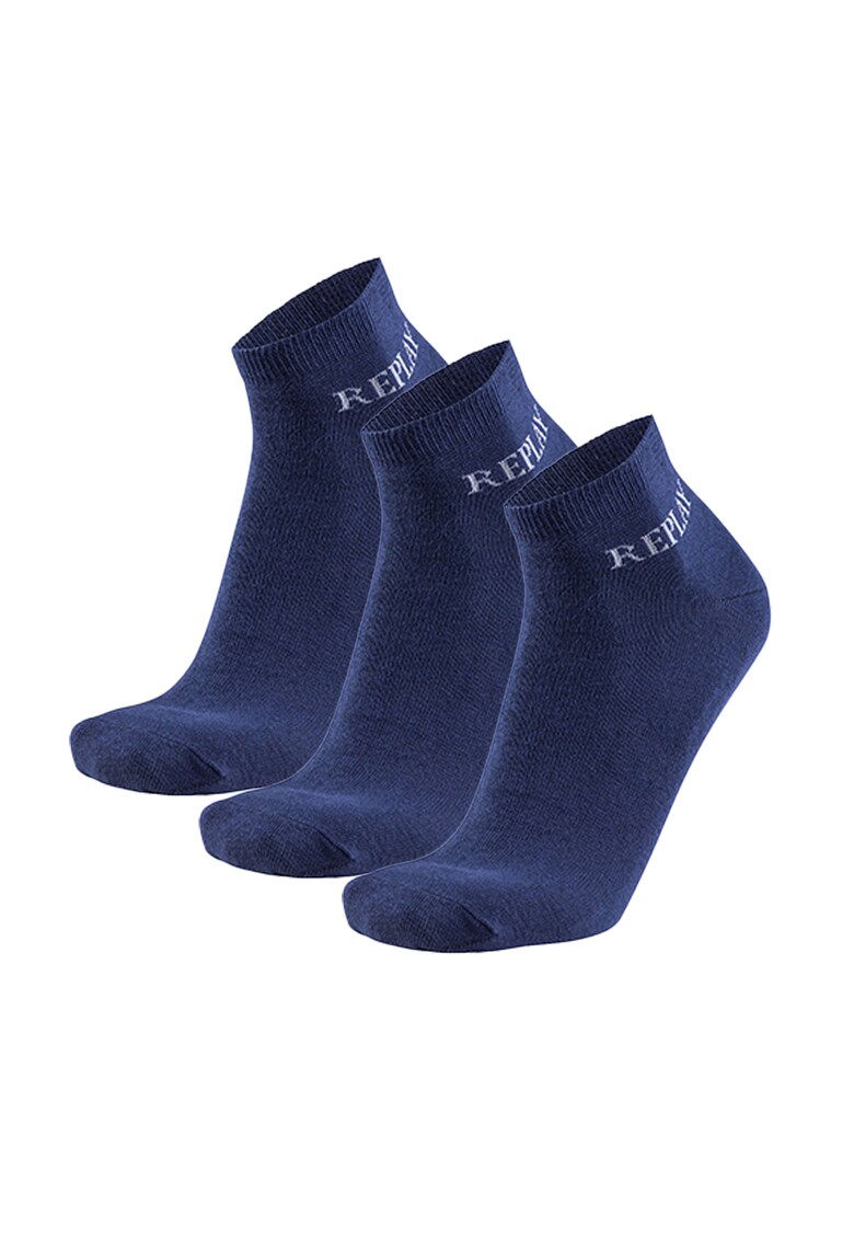 Set de sosete unisex scurte cu logo - 3 perechi - Albastru inchis