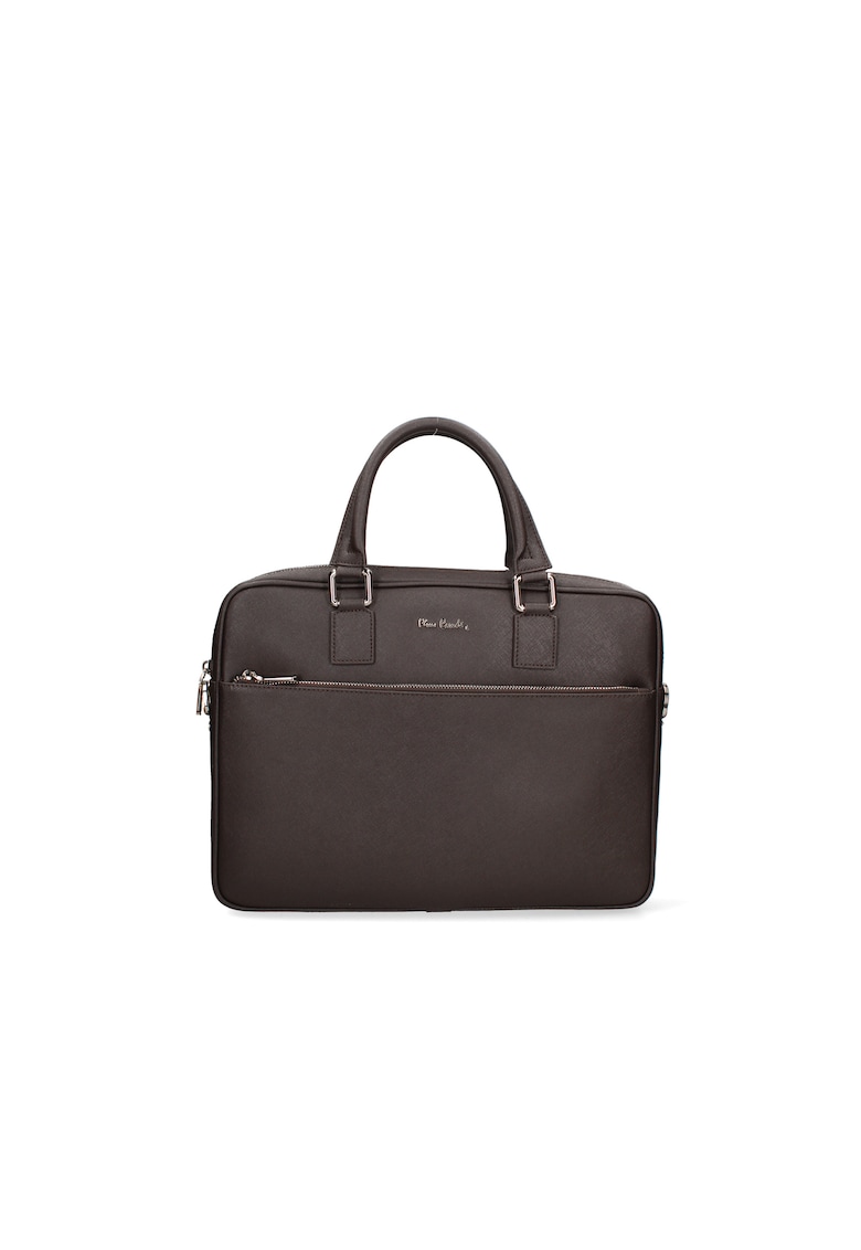 Oferte la Servieta de piele cu un buzunar extern - Maro inchis