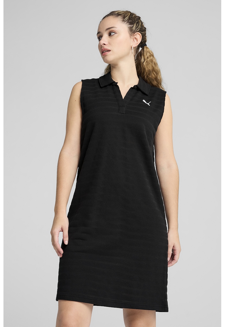 Oferte la Rochie din amestec de bumbac cu guler polo - Negru