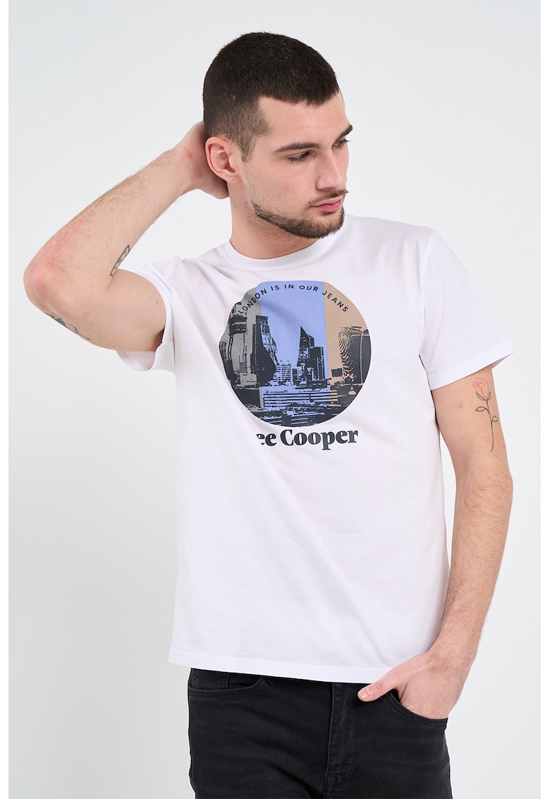 Oferte la Tricou cu decolteu la baza gatului si imprimeu - Alb