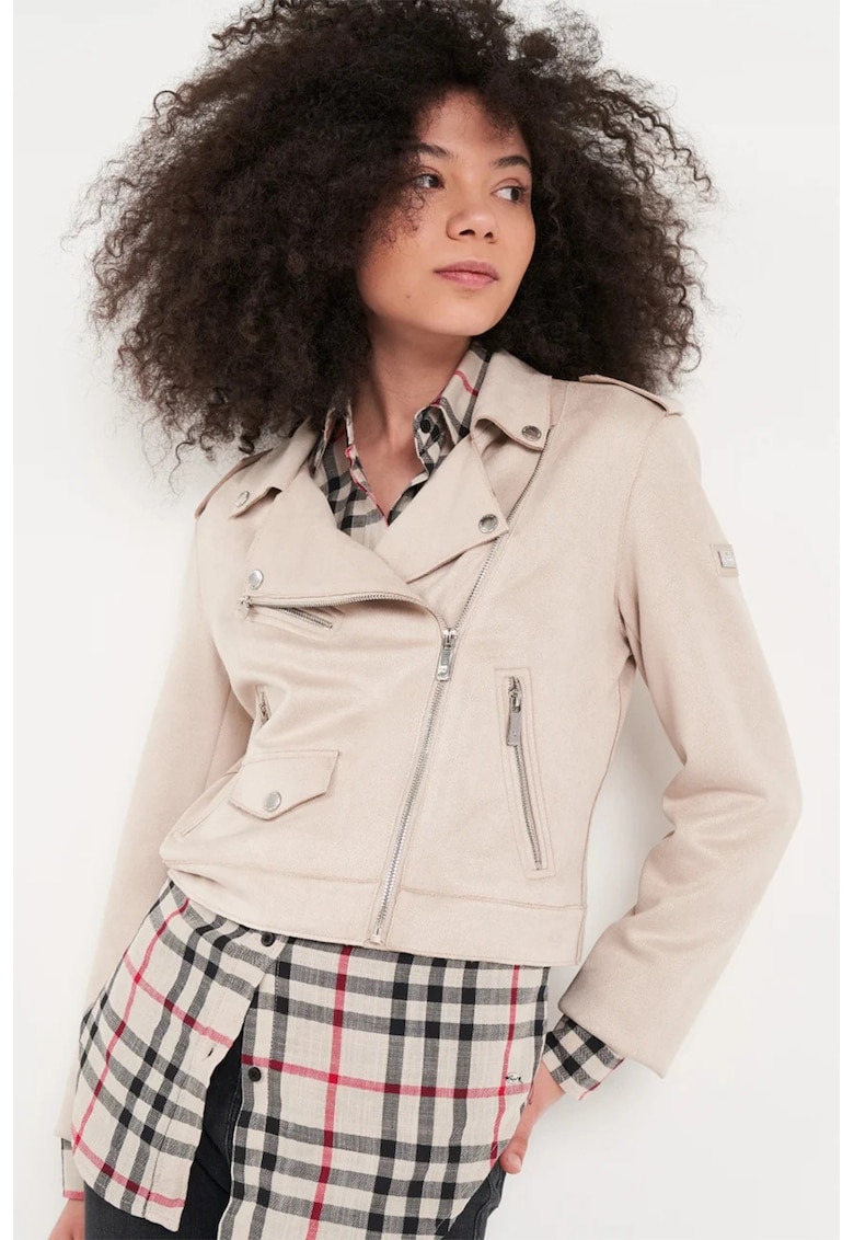 Oferte la Jacheta biker crop din piele ecologica - Bej deschis