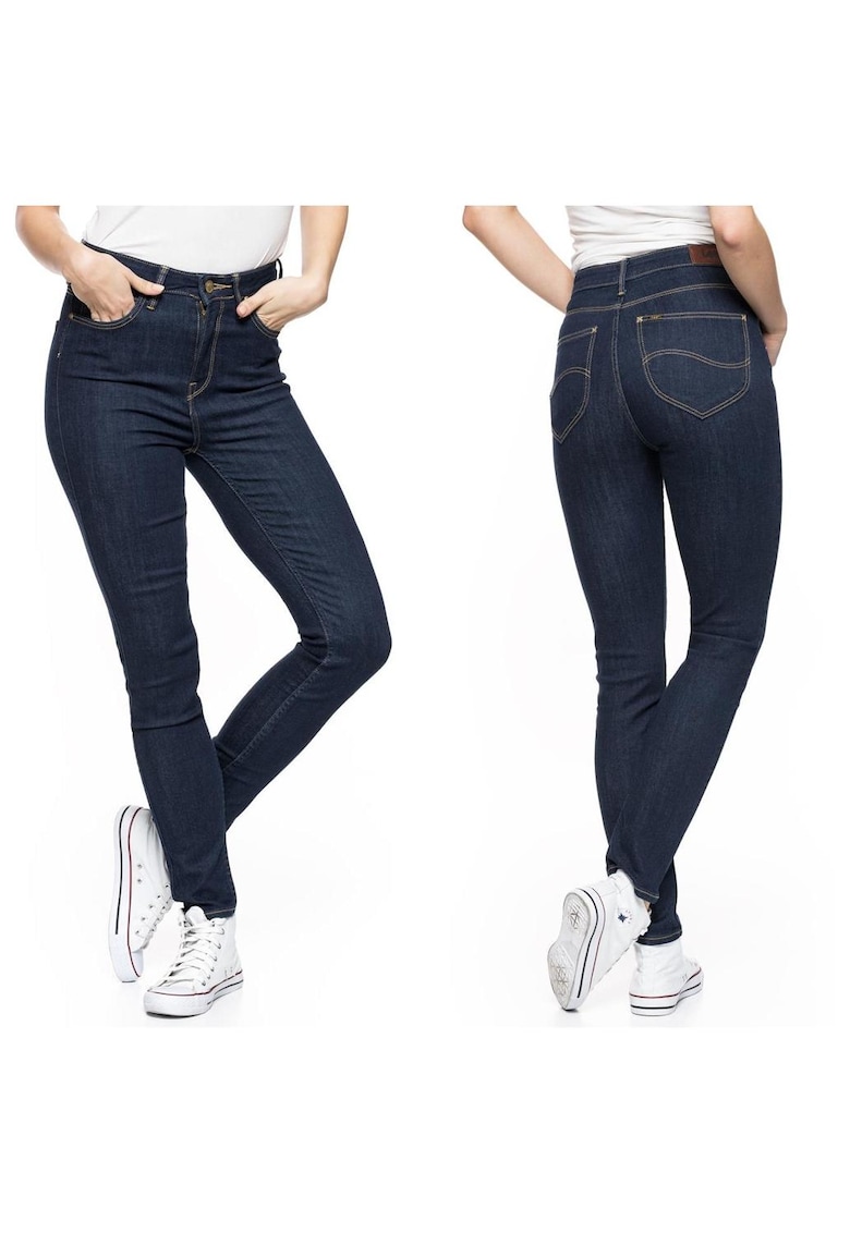 Blugi Dama -  Skyler - W25-L33 - Bumbac - Fermoar - Lungi - Talie Inalta - 5 Bunzuare - High-Quality - Albastru Inchis