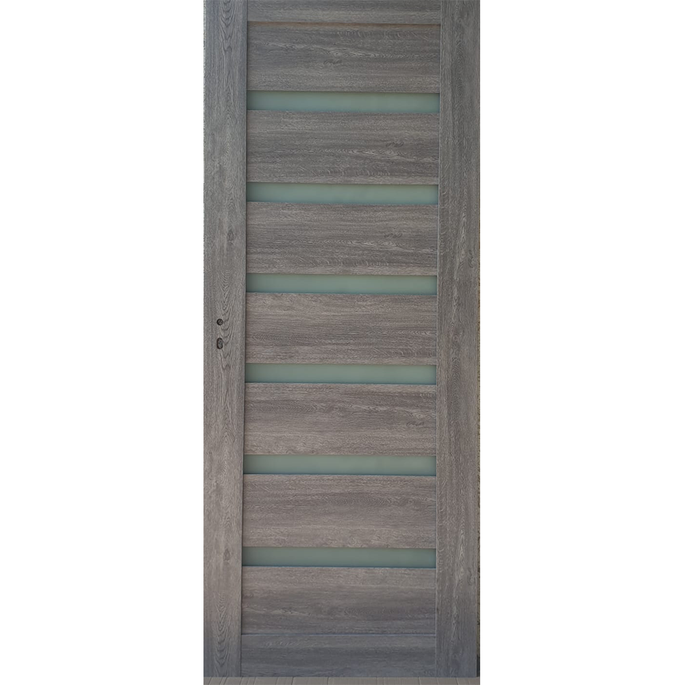 Usa interior celulara cu geam Pamate U73, reversibila, MDF, gri, toc fix, 200 x 60 x 3.5 cm
