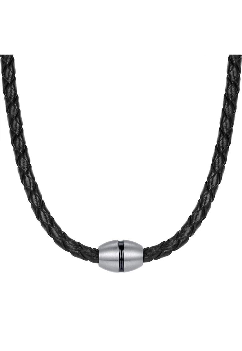 Colier de piele si otel inoxidabil - Negru