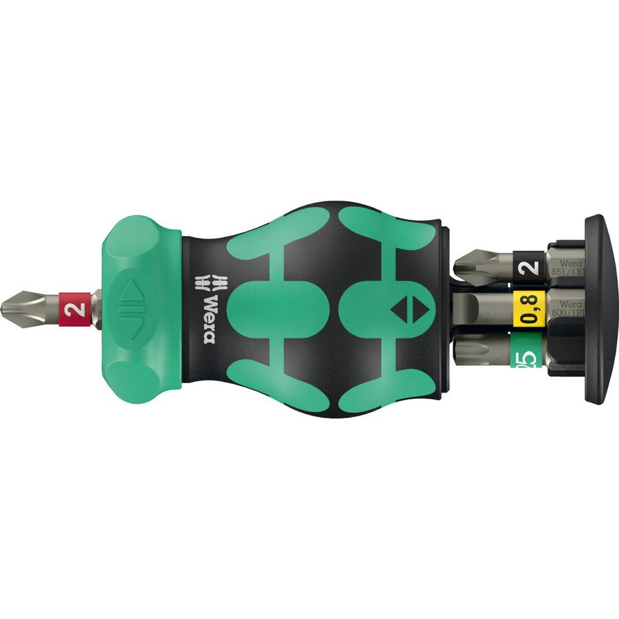 Kraftform Kompakt Stubby Magazine RA 2, bit set black/green, 6-piece, 1/4, with ratchet function