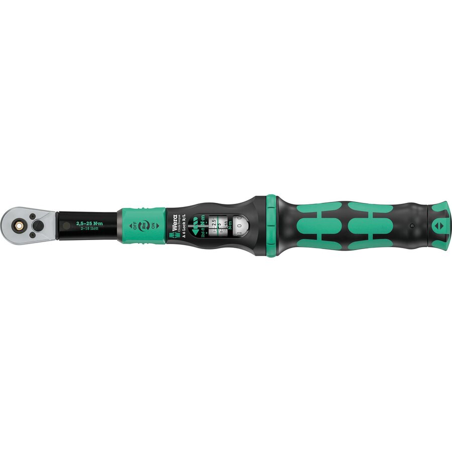 torque wrench with push-through square drive Click-Torque Lock A 6 R/L black/green, 1/4 bit drive, 2.5 to 25 Nm
