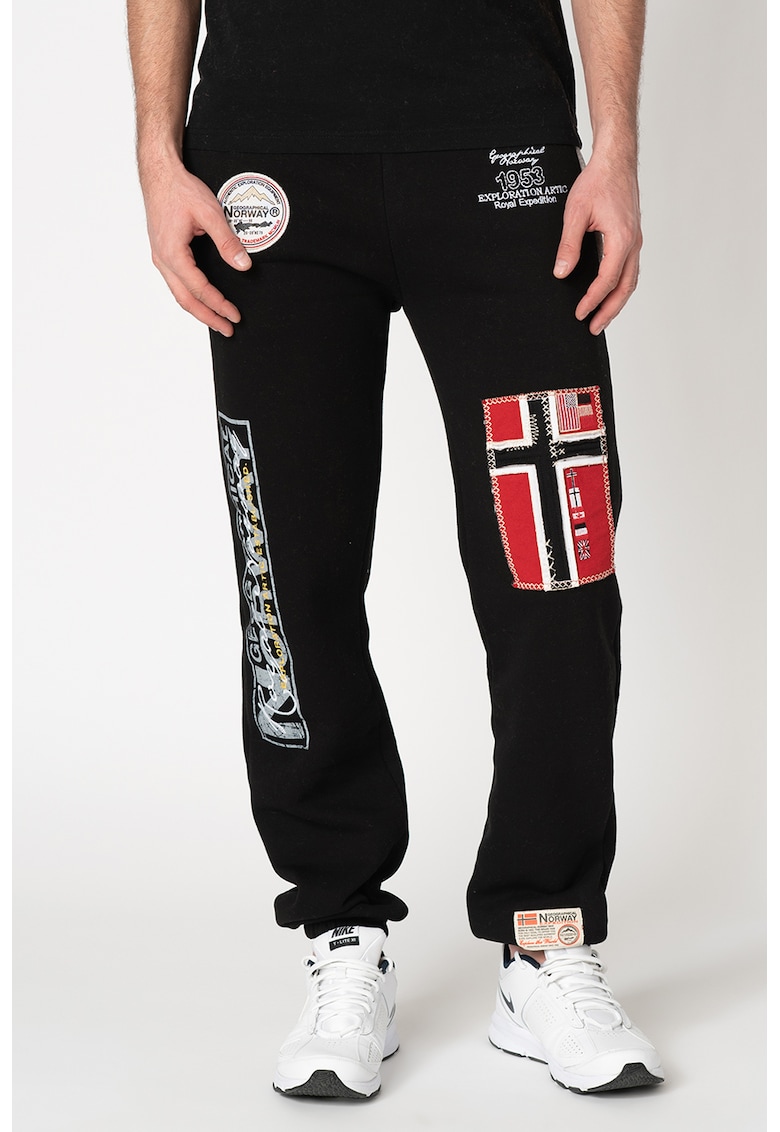 Pantaloni de trening cu aplicatii logo Myer - Rosu/Negru/Gri
