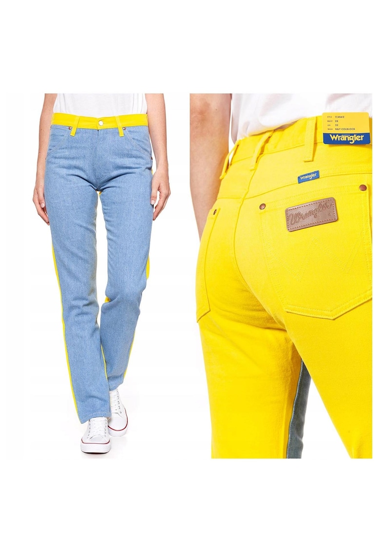 Oferte la Blugi slim cu talie medie - albastru - galben