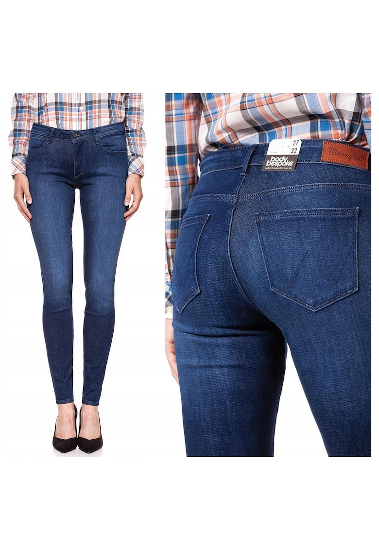 Blugi Dama -  Skinny W25-L32 - Bumbac - Zipper - Lung - 20 Buzunare 2 Mari 2 Medii Exterioare1 Mic Interior - Talie Joasa - Albastru