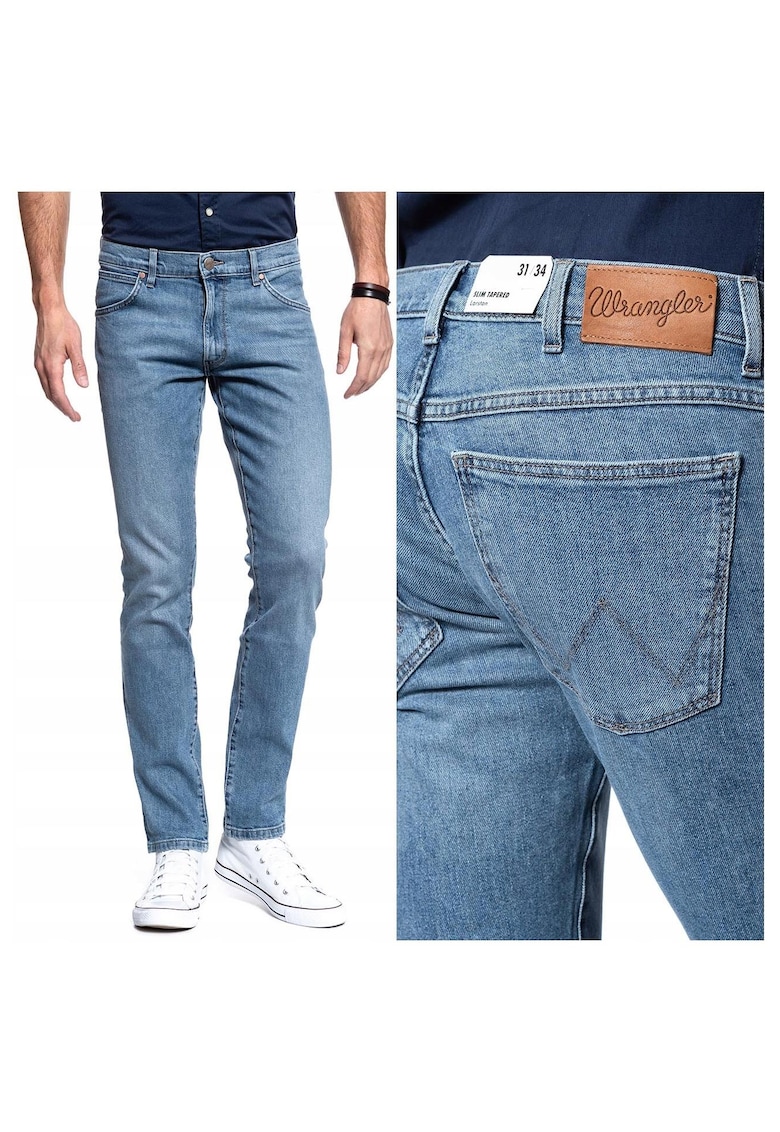 Oferte la Blugi Barbati -  Larston - W27-L32 - Bumbac - Fermoar - Lungi - Talie Medie - 5 Bunzuare - High-Quality - Albastru