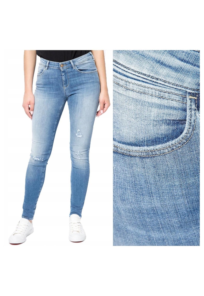 Oferte la Blugi Dama -  Skinny - W24-L32 US - Bumbac - Zipper - Lung - 5 Buzunare 2 Mari 2 Medii Externe 1 Mic Intern - Talie Joasa - Albastru