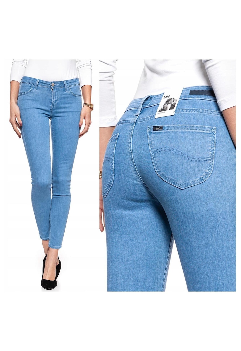 Oferte la Blugi Dama -  Scarlett - W24-L31 US - Bumbac - Fermuar - Lung - 5 Buzunare 2 Mari 2 Medii Exterioare 1 Mic Interior - Talie Medie - Albastru