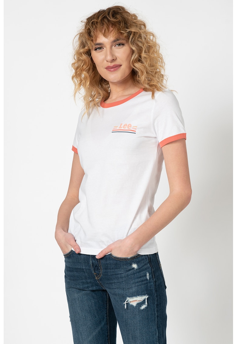 Oferte la Tricou slim fit de bumbac cu detaliu logo Ringer - Alb