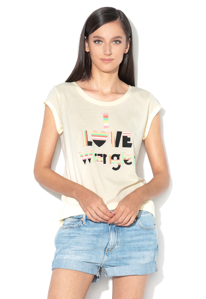 Oferte la Tricou cu imprimeu text - Galben pal