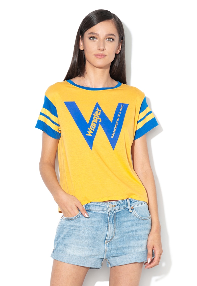 Oferte la Tricou crop din amestec de modal - Galben/Albastru