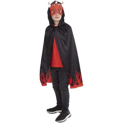 Set Costum Dracusor S5217 cu Pelerina si Masca Poliester Varsta 5 Ani+ Negru/Rosu