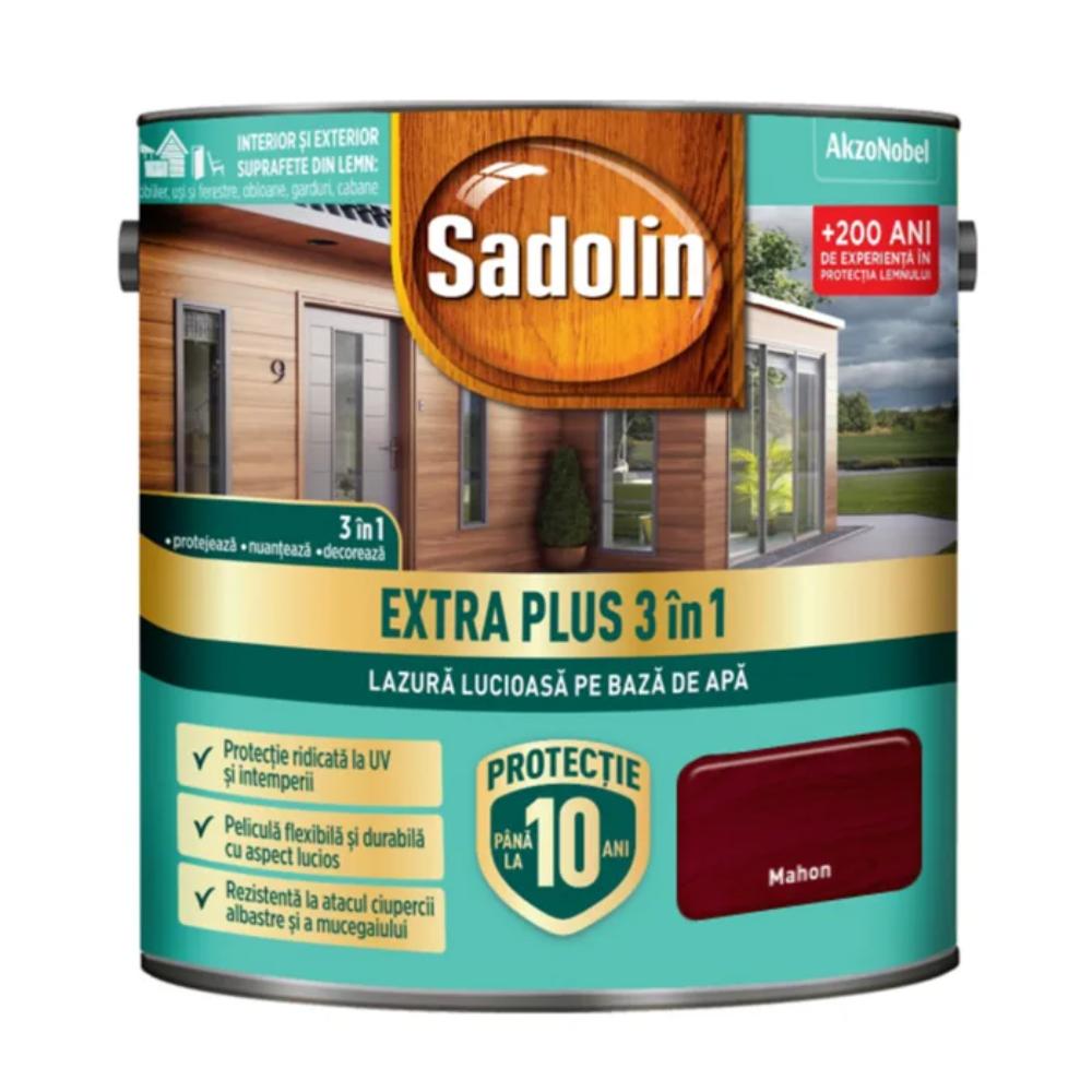 Lazura lucioasa pentru lemn Sadolin Extra Plus 3 in 1, interior/exterior, mahon, 2.5 l