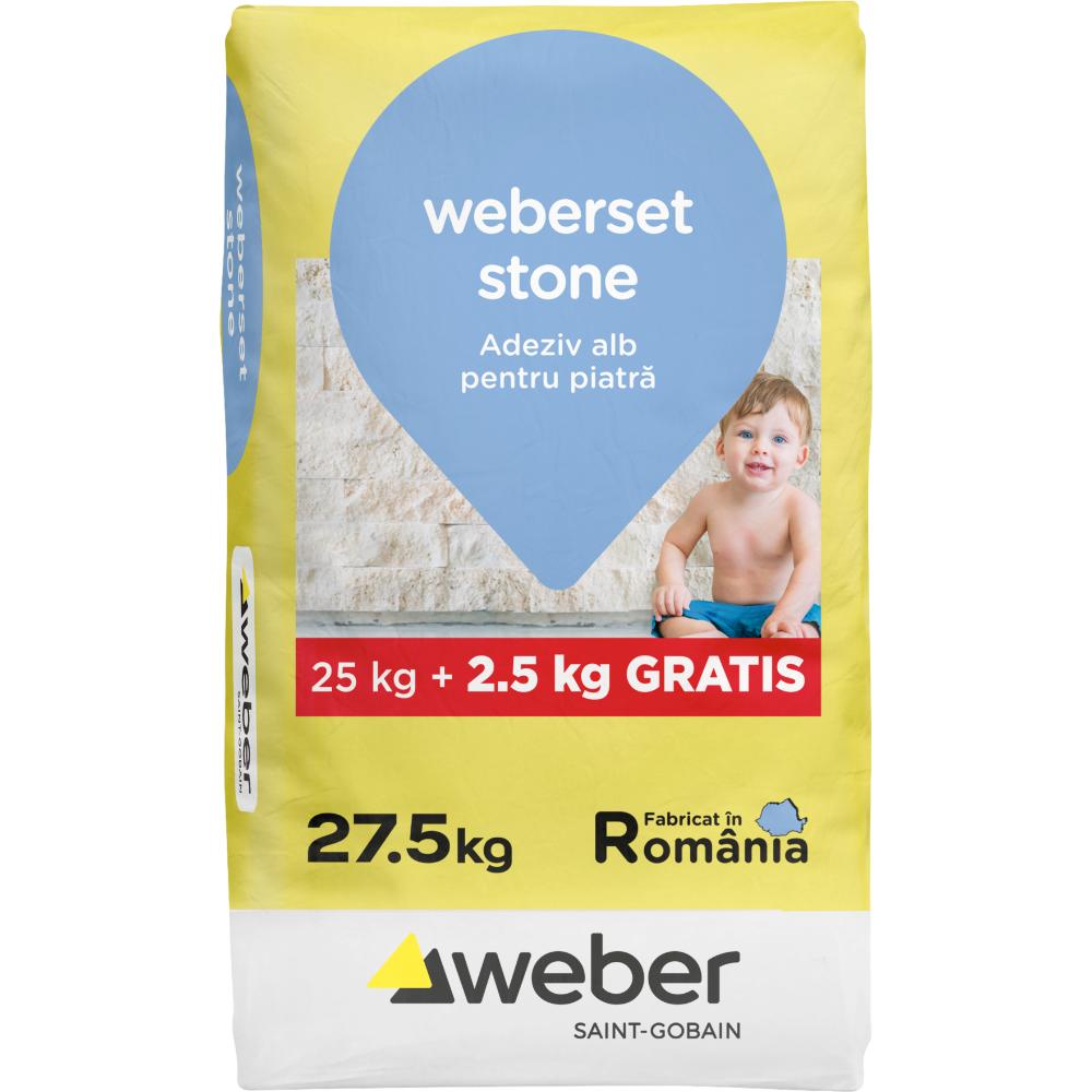 Adeziv pentru piatra naturala Weber Stone set, alb, 25 kg + 2.5 kg Overfill