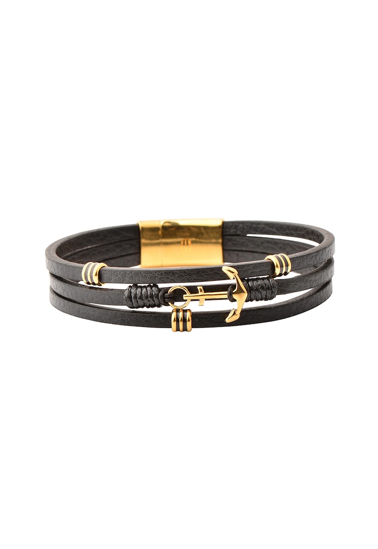 Bratara de piele cu elemente metalice - Auriu/Negru/Negru stins