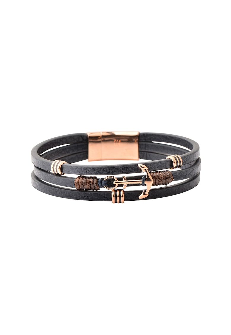 Bratara de piele cu elemente metalice - Auriu/Gri/Gri cenusiu/Auriu rose