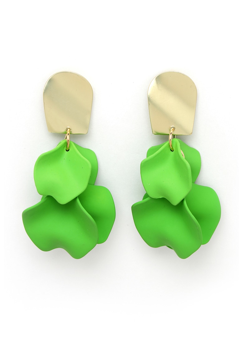 Cercei placati cu aur de 18K in forma de petale - Verde/Auriu