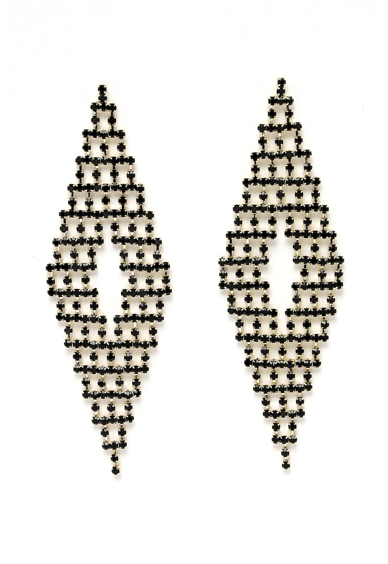 Cercei in forma de romb placati cu aur de 18K si decorati cu cristale - Auriu/Negru