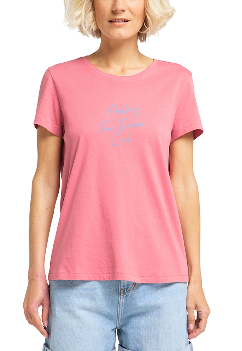 Oferte la Tricou cu logo si imprimeu text - Roz