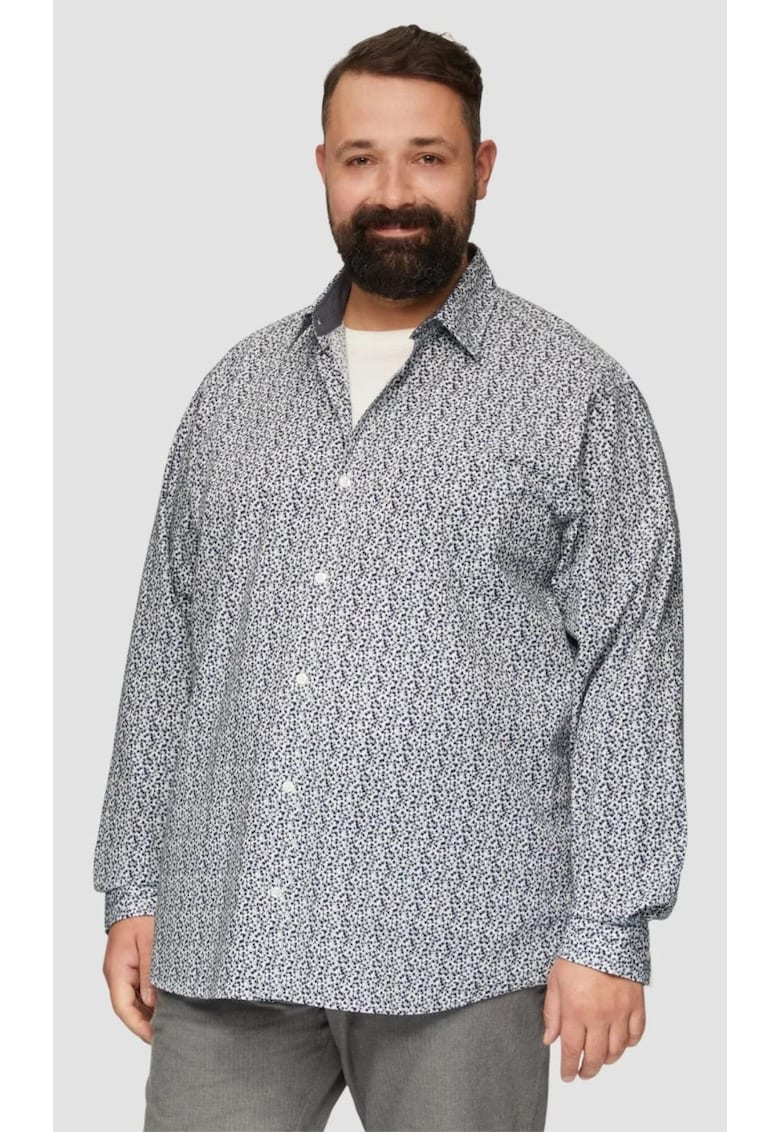 Oferte la Camasa barbati big sizes - cu maneca lunga si imprimeu floral - Slim Fit - Alb - Alb