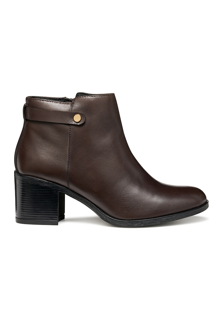 Oferte la Botine de piele cu toc masiv - Maro inchis