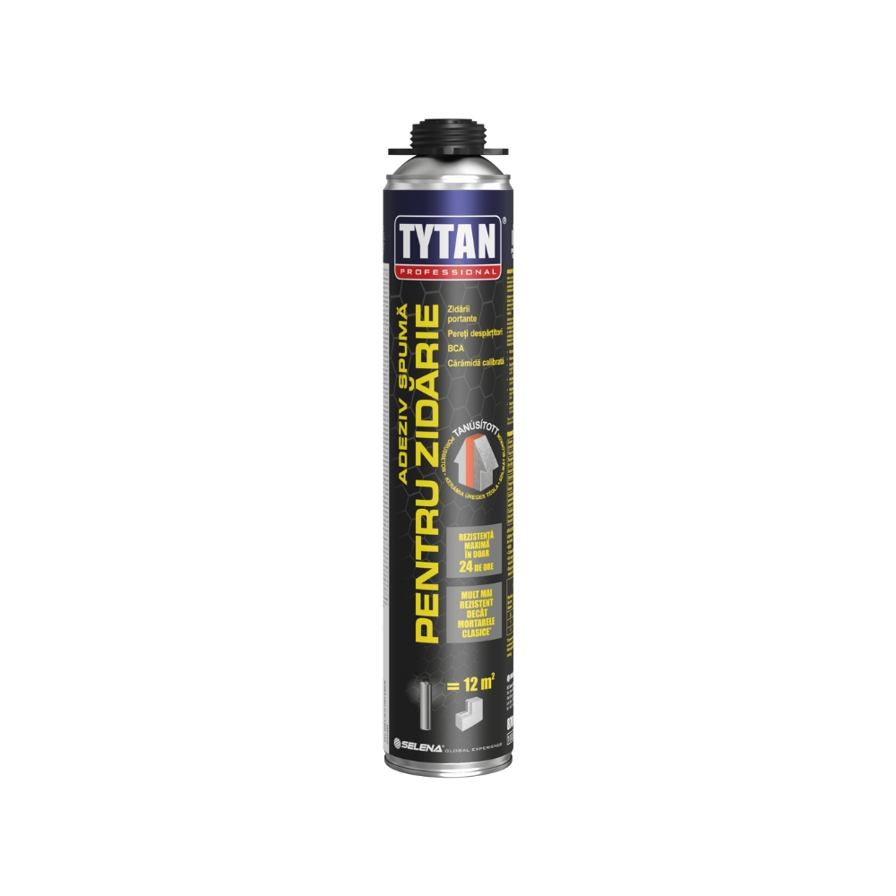 Adeziv spuma pentru zidarie, aplicare cu pistol, Tytan Professional, gri deschis, 870 ml