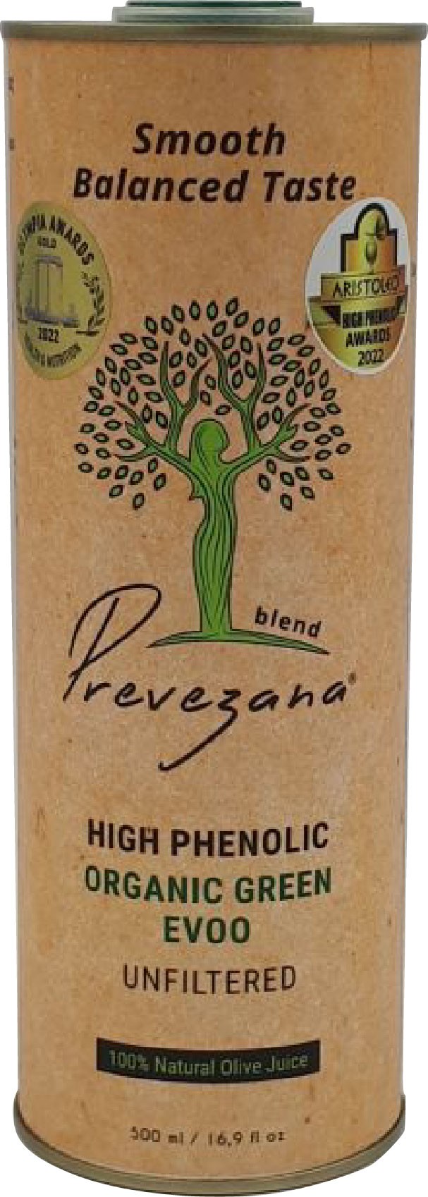 Ulei de masline cu continut mare de fenoli, bio, nefiltrat, gust echilibrat, 500ml Prevezana Green Olive Oil