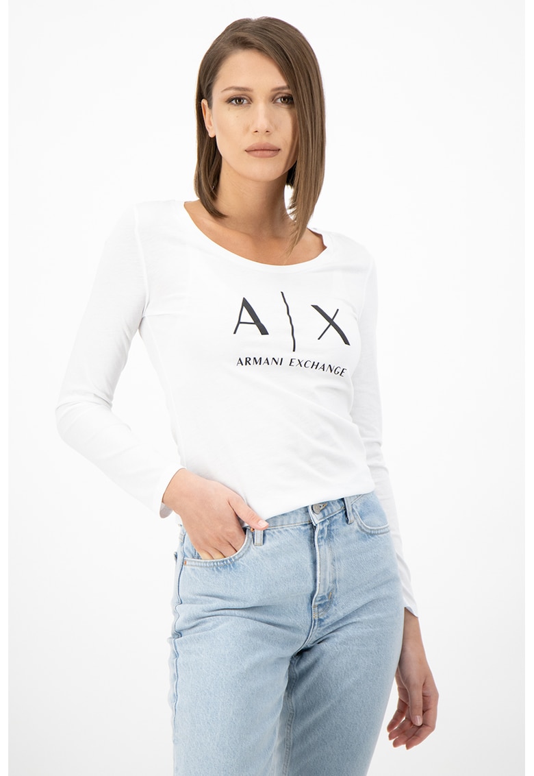 Bluza slim fit cu imprimeu logo - Alb