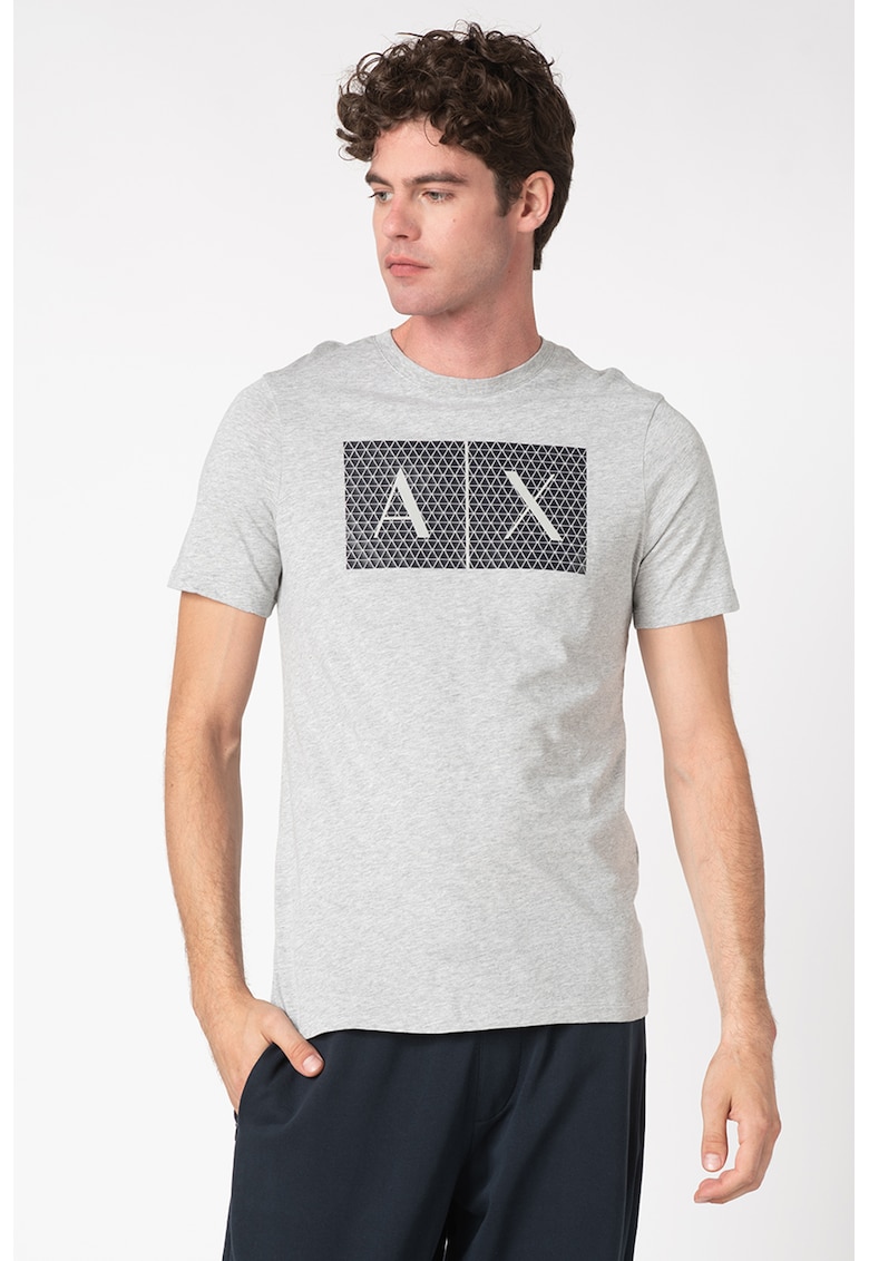 Tricou slim fit de bumbac cu imprimeu logo - Negru/Gri melange