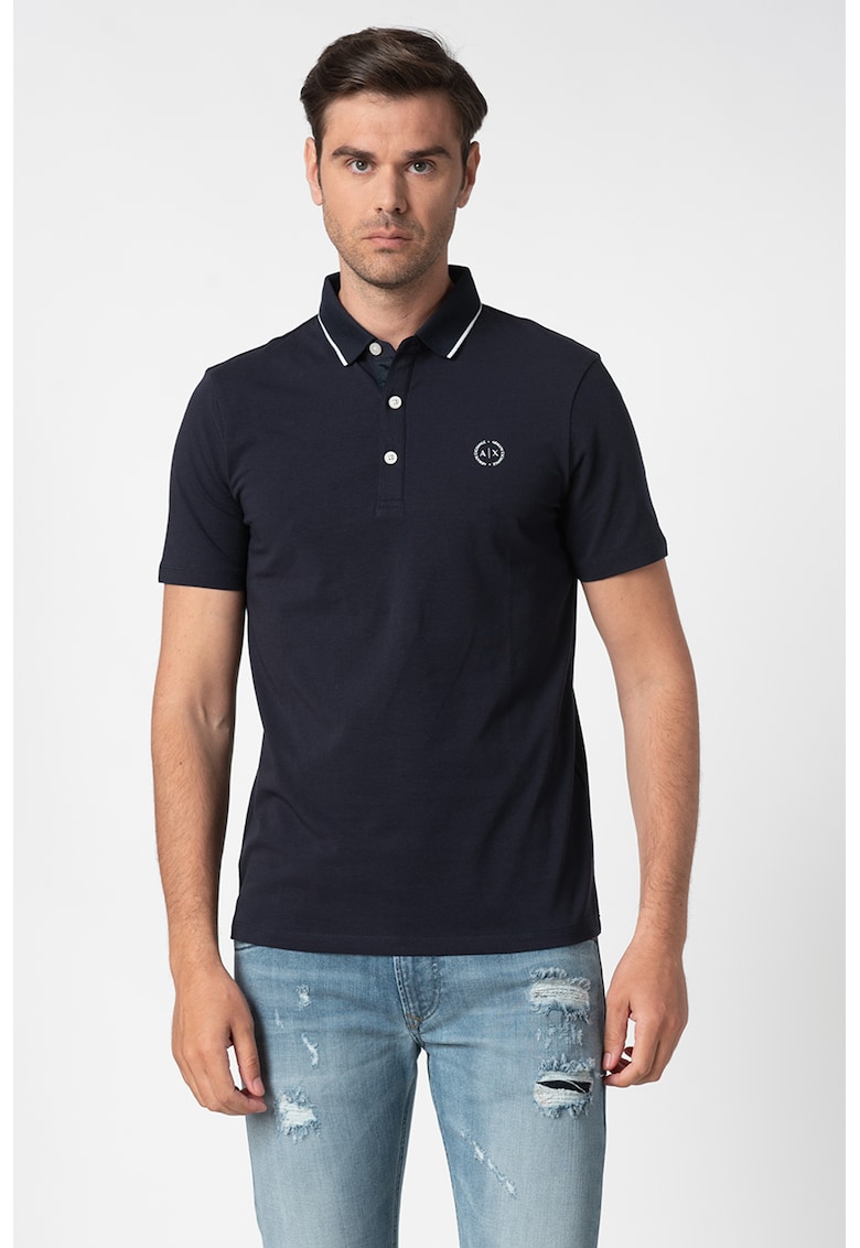 Tricou polo slim fit cu logo pe piept - Bleumarin