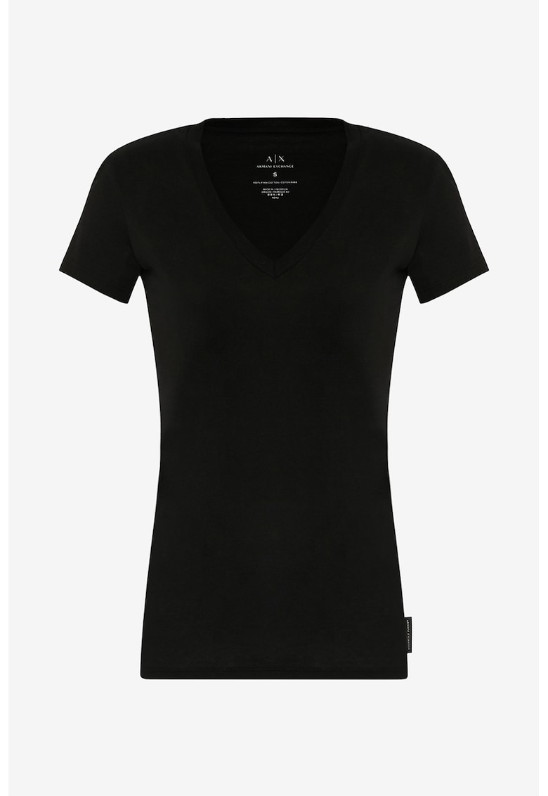 Tricou de bumbac pima - cu decolteu in V - Negru