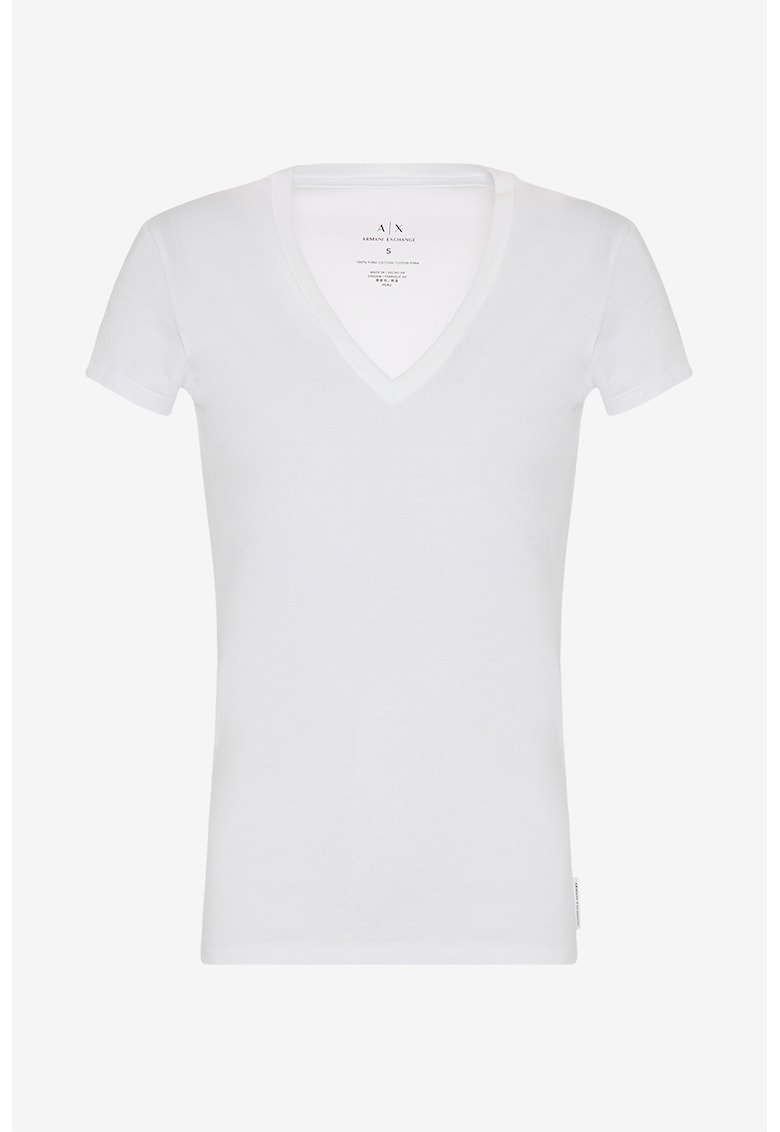 Tricou de bumbac pima - cu decolteu in V - Alb