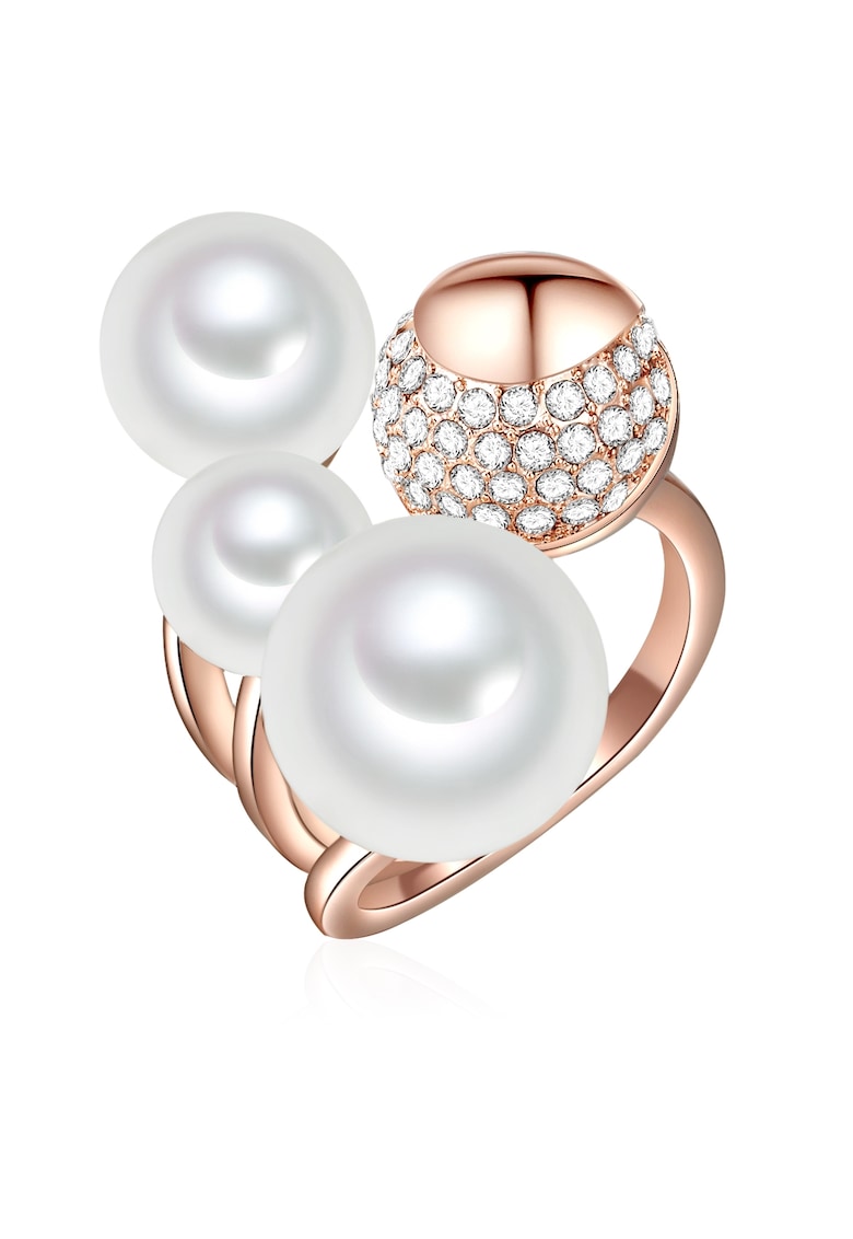 Inel placat cu aur de 14K si decorat cu cristale si perle sintetice 22557 - Auriu rose